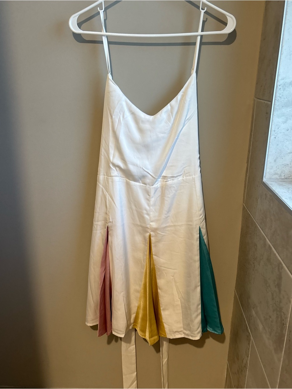 BiBi White Mini Dress with Pink, Yellow & Teal Insets